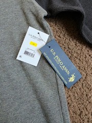U.S. Polo Assn Mens Large Thermal Shirt Gray Black Raglan Long Sleeve NWT