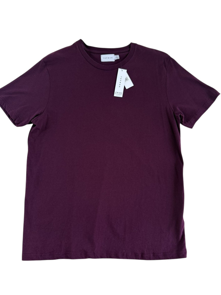Topman NEW Solid Burgandy Wine Mens Large Crew Short Sleeve Pullover Tee T-Shirt