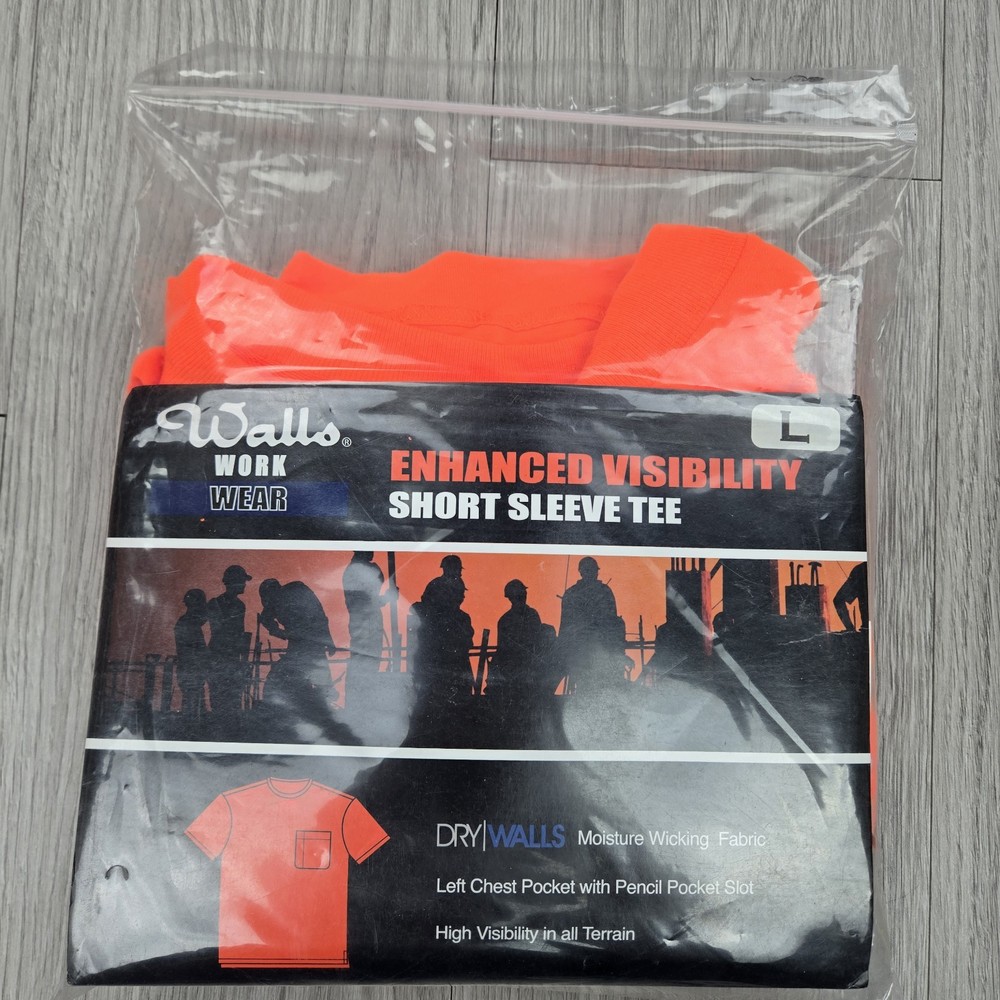 Walls Hi Vis Shirt Large Orange Short Sleeve Tee Moisture Wick Anti Odor Rugged