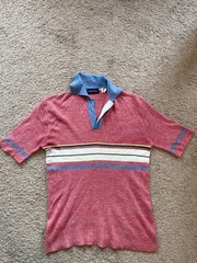 Vintage Capistrano Shirt Polo S/M Made in Korea 70s Ramie Acrylic Red Blue