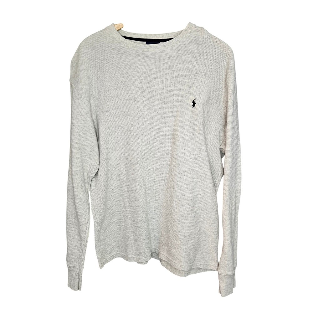 Polo Ralph Lauren Mens XL GrayCream Waffle Knit Thermal Long Sleeve Shirt Cotton