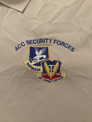 Vintage USAF ACC Security Forces Dual-Shield Polo Style T Shirt Brown XL RN90836