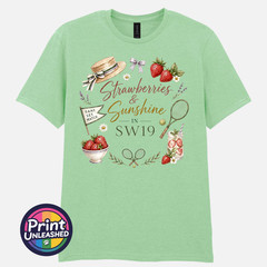Summer Tennis T-Shirt Strawberries & Sunshine In SW19 Tee Gift Unisex S-2XL