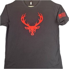 Bucked Up Deer Head Graphic T Shirt Black Red Logo Flag Sleeve Men’s XL