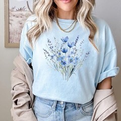 Blue Flower Bouquet Shirt, Flower Lover Shirt, Retro Floral Shirt, Flower Shirt