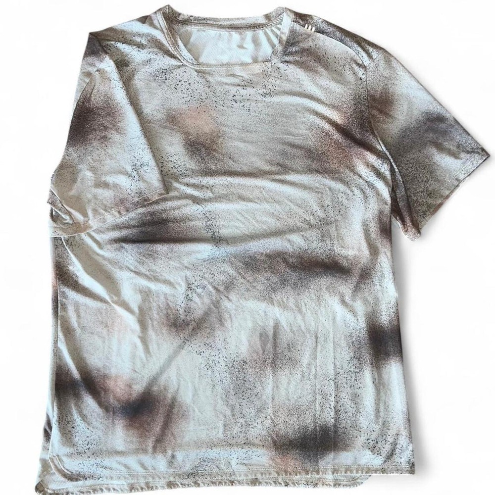Lululemon Tan Camo Paint Splatter Square Neck Running Shirt size L-XL RARE