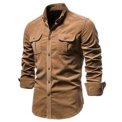 Cotton Men’s Shirt Casual Fashion Solid Color Corduroy Shirts Autumn Slim