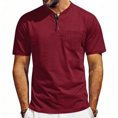 Men’s Henley Short Sleeve T-Shirt Casual Cotton Blend Button Up Summer Tee Top