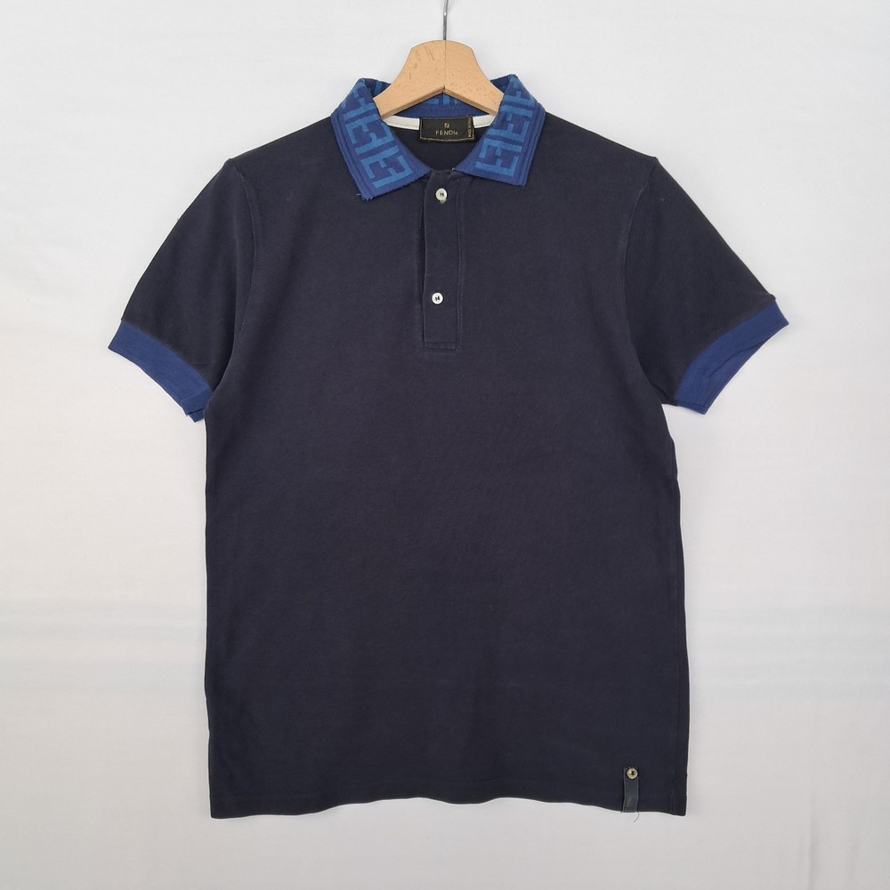 Fendi Mens Blue Cotton Polo Shirt Size L