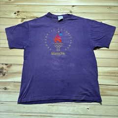 Vintage 1996 Atlanta Olympics Embroidered Single Stitch Shirt Size Large Purple