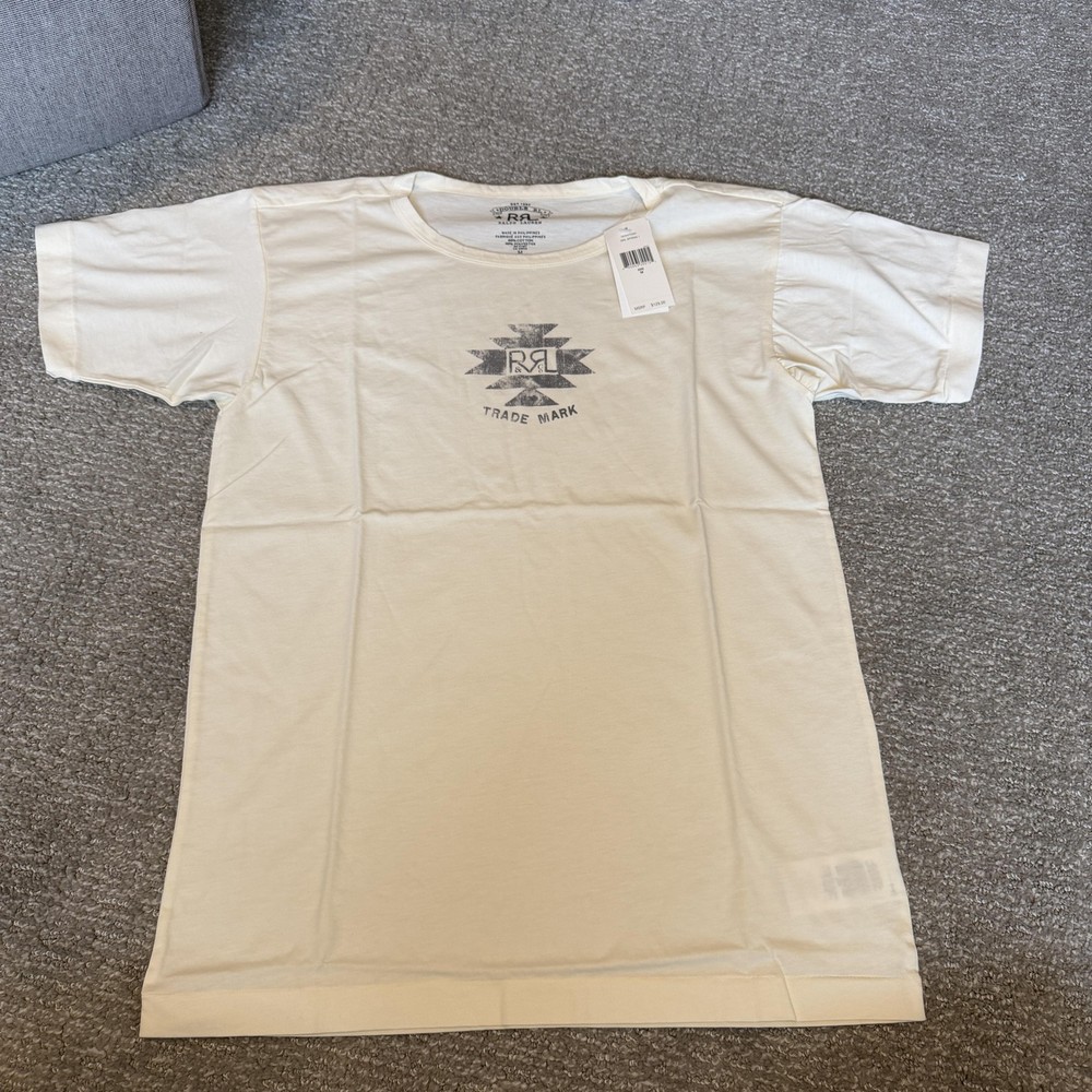RRL Ralph Lauren Shirt Mens Medium White Double RL Trade Mark Graphic Back