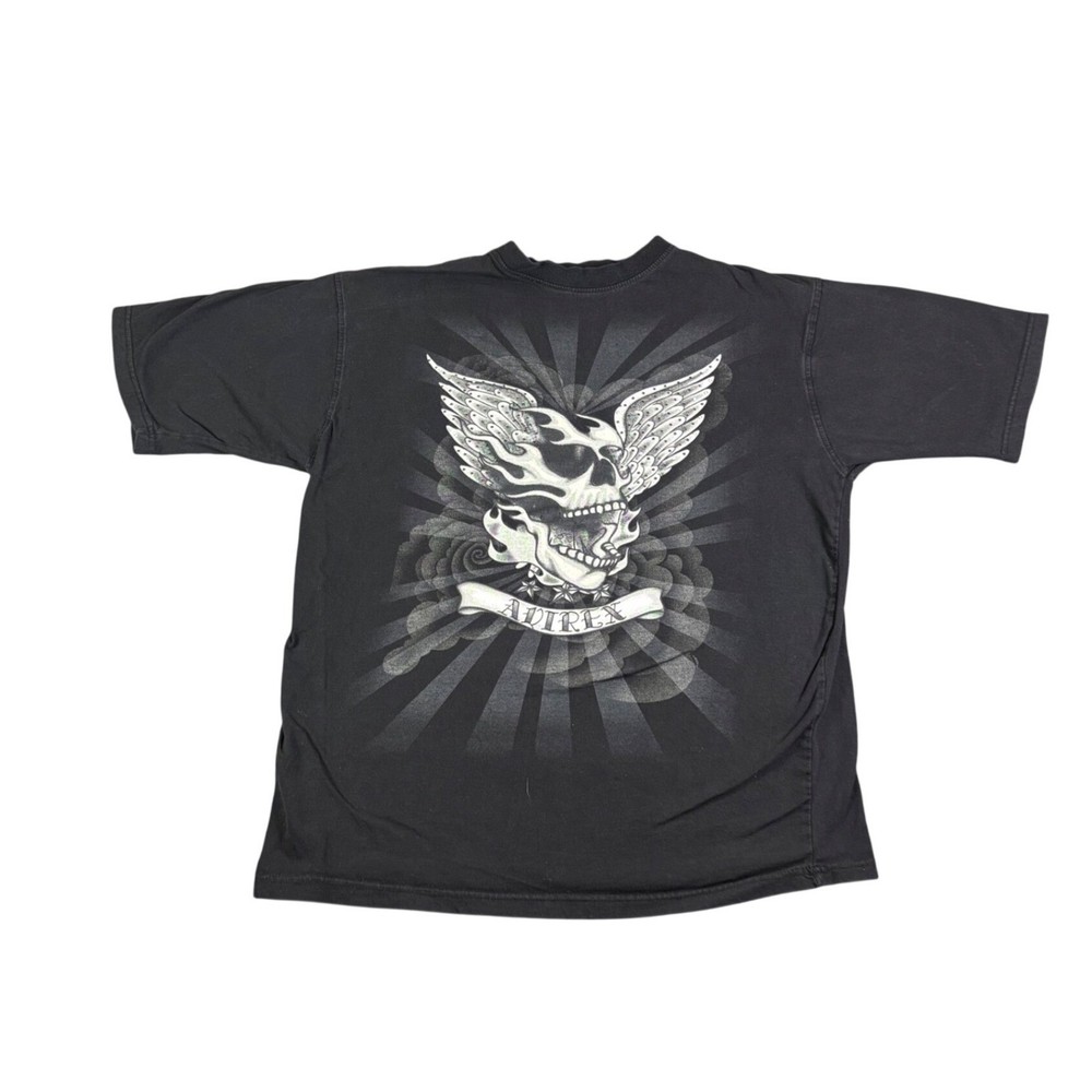 Avirex Mens Graphic T-Shirt Black Skull Wings Rhinestone Streetwear Size M