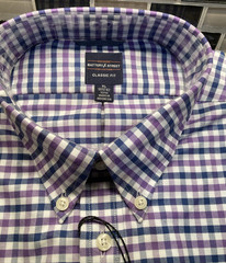 Dockers Battery Street Men’s 17-17.5 32/33 Blue Purple Check NWT