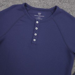 Mack Weldon WARMKNIT Waffle Henley Shirt Mens Small Navy Performance Wool Blend