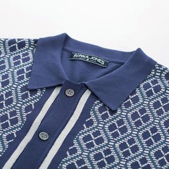 Men’s Vintage Knitted Polo Shirt 70s Style Contrast Color Short Sleeve Casual