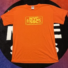 Men’s Medium NYC SSC Social Sports Club Orange Vintage 90s Graphic T Shirt Retro
