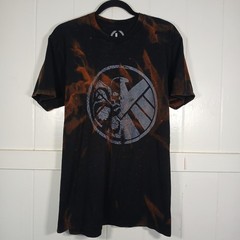 HYDRA x SHIELD Graphic Logo T-Shirt Mens L Black Bleach Wash Marvel TeePublic