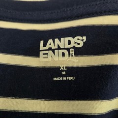 Lands End Mens XL Navy Blue White Striped V-Neck Long Sleeve T-Shirt Cotton
