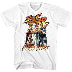 Street Fighter Press Start Men’s T Shirt Cammy Guile Ryu Chun-Li Capcom Merch