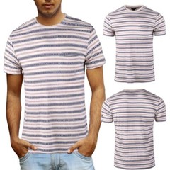 Beautiful Giant Men’s Fashion Striped Pocket T-shirt Crewneck Regular CREAM/BLUE