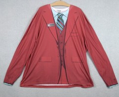 Faux Real Shirt Men’s 2XL Red Long Sleeve Stretch Ron Burgandy Halloween Costume