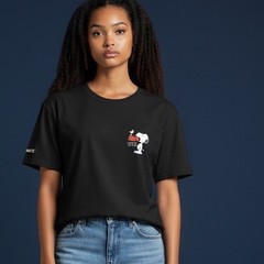 Peanuts Snoopy Black Graphic Tee With Snoopy and Woodstock “ When Do We Eat ?”