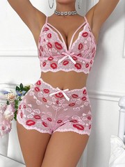 Sexy High Waist Strappy Floral Lace Lingerie Set Bra and Panty Pajamas 2 Piec…