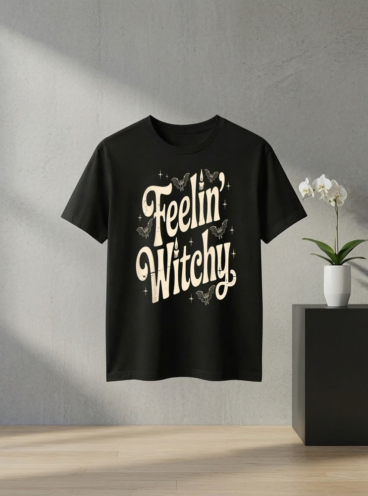 Unisex Feelin Witchy Funny Vintage Halloween Costume Graphic Tee Spooky Party