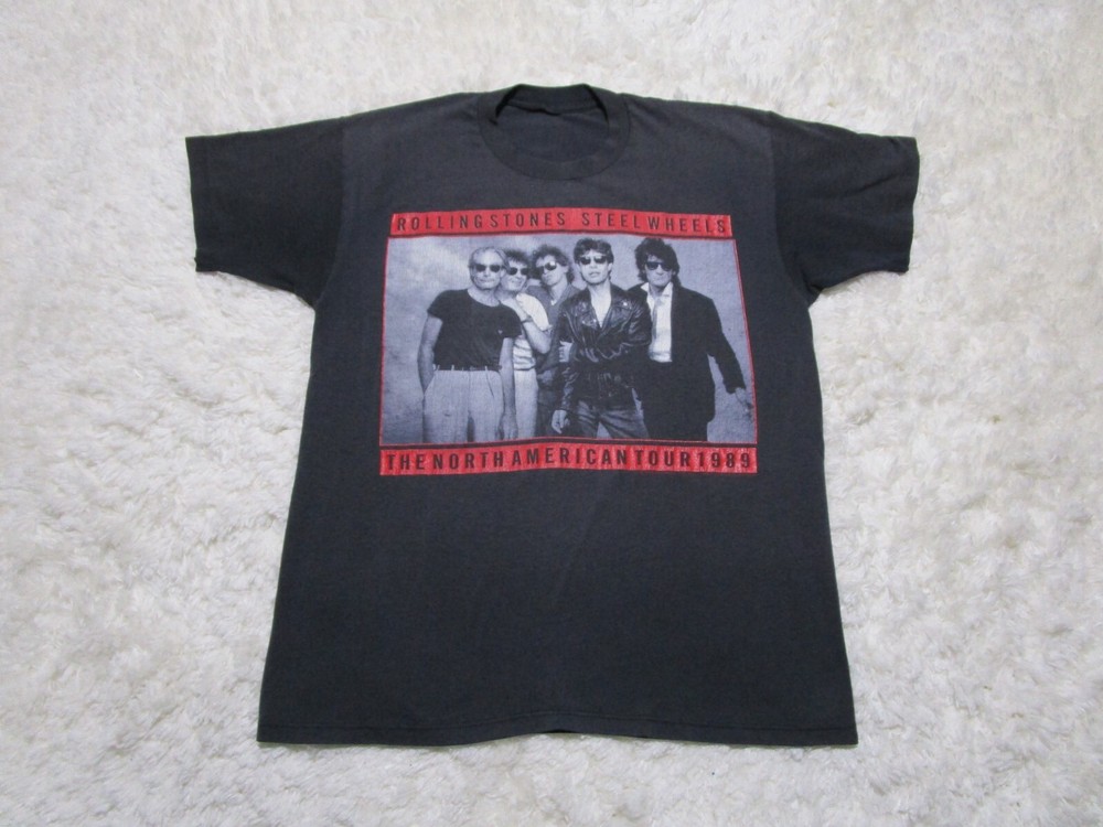 Rolling Stones Shirt Adult Medium Black Steel Wheels The North American Tour 89