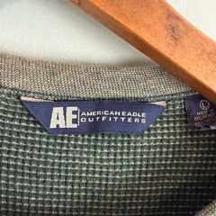 American Eagle Mens LG Green Waffle Longsleeve 2000s 100% Cotton Shirt Sweater