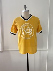 Vintage 80s Baseball Jersey Tee Gold Ringer V-Neck Greece Community Rinky Dink L
