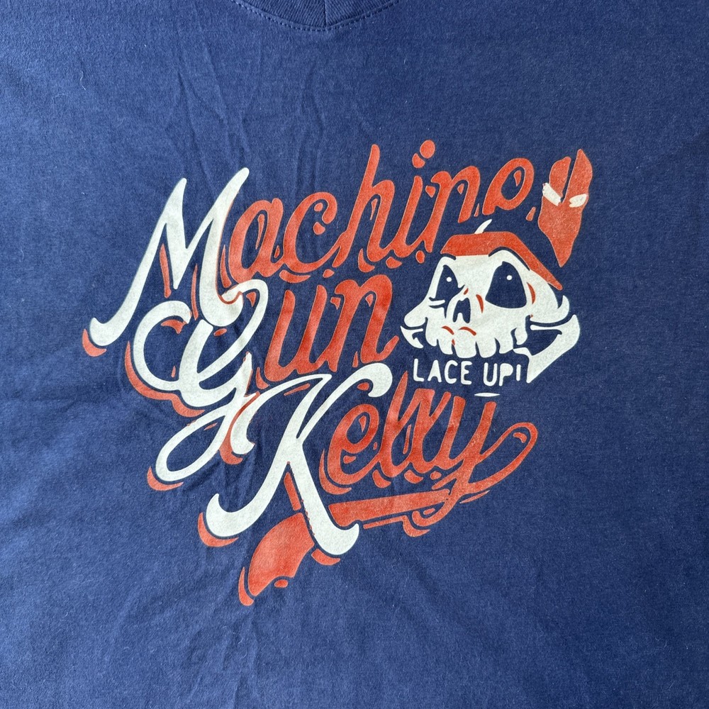 Machine Gun Kelly T Shirt “Lace Up” Woman’s XL Navy Blue V-Neck Graphic