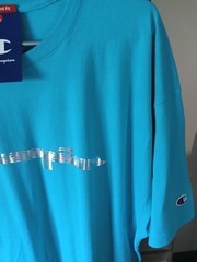 Brand New with Tags (NWT), Champion script tee, holographic, metallic, turquoise