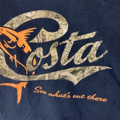 Men’s Short Sleeve Costa T Shirt Black Heavy Cotton Back Camo Logo Large