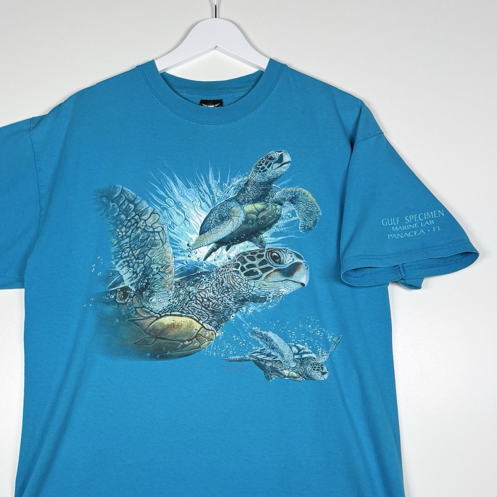 + Vintage Y2K Turtles Ocean Shirt – Blue – Gulf Specimen Marine Lab Florida – L