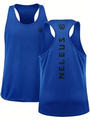 NELEUS ‘Dry Fit Logo Muscle’ Mesh Tank Top Men’s L Gym Workout Exercise Blue NEW