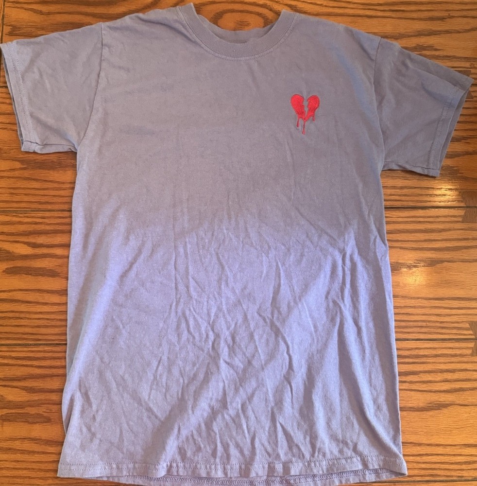 Riot Society Broken Heart Embroidered T-Shirt Mens Small Purple Graphic Tee