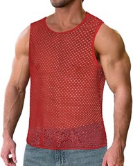 Men’s See Through Mesh Muscle Tee Fitted Sleeveless Clubwear Top Breathable
