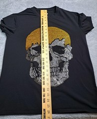 Heads Or Tails T-Shirt Size M Black Rhinestone Studded Skull Goth Grunge Bling