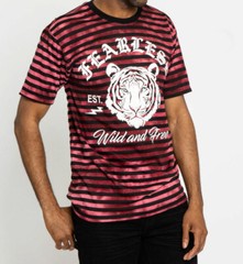 VICTORIOUS BRAND STRIPED T-SHIRT FEARLESS TIGER BURGUNDY/BLACK SIZES MED TO 2XL