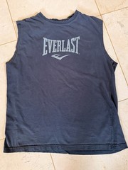 Vintage Everlast Muscle Shirt—Embroidered Logos—Faded Black Men’s Size Large
