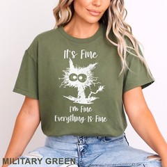 It’s Fine I’m Fine Everything Is Fine Shirt, Cute Black Cat Tee, , 202826