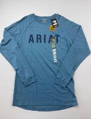 Ariat Shirt Mens LT Blue Rebar Long Sleeve Logo Graphic Tee Workwear Preshrunk
