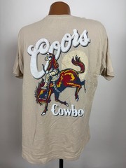 Coors Cowboy Shirt Adult XL Beer Promo Horse Bucking Bronco Western Beige Cotton
