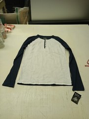 Blue Gear Apparel Long Sleeve Henley T-Shirt White & Navy Size Small New