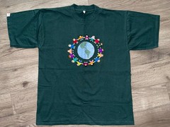 Vintage Guatemala Hand Embroidered Shirt Children Holding Hands World XL