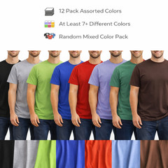 BILLIONHATS 12 Pack Plus Size Men Cotton T-Shirt Short Sleeve Tees (Large)