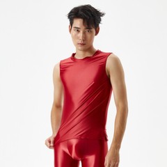 Mens Sexy Glossy Oily Sport Muscle T-shirt Slim Elastic Tank Top Vest Undershirt
