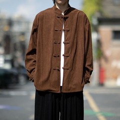 Retro Chinese Style Mens Corduroy Loose Casual Shirts Long Sleeve Coats Blouse
