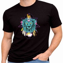 Lion Crystal Feather Graphic Tee Boho Spiritual Animal Sacred Geometry Mystic.